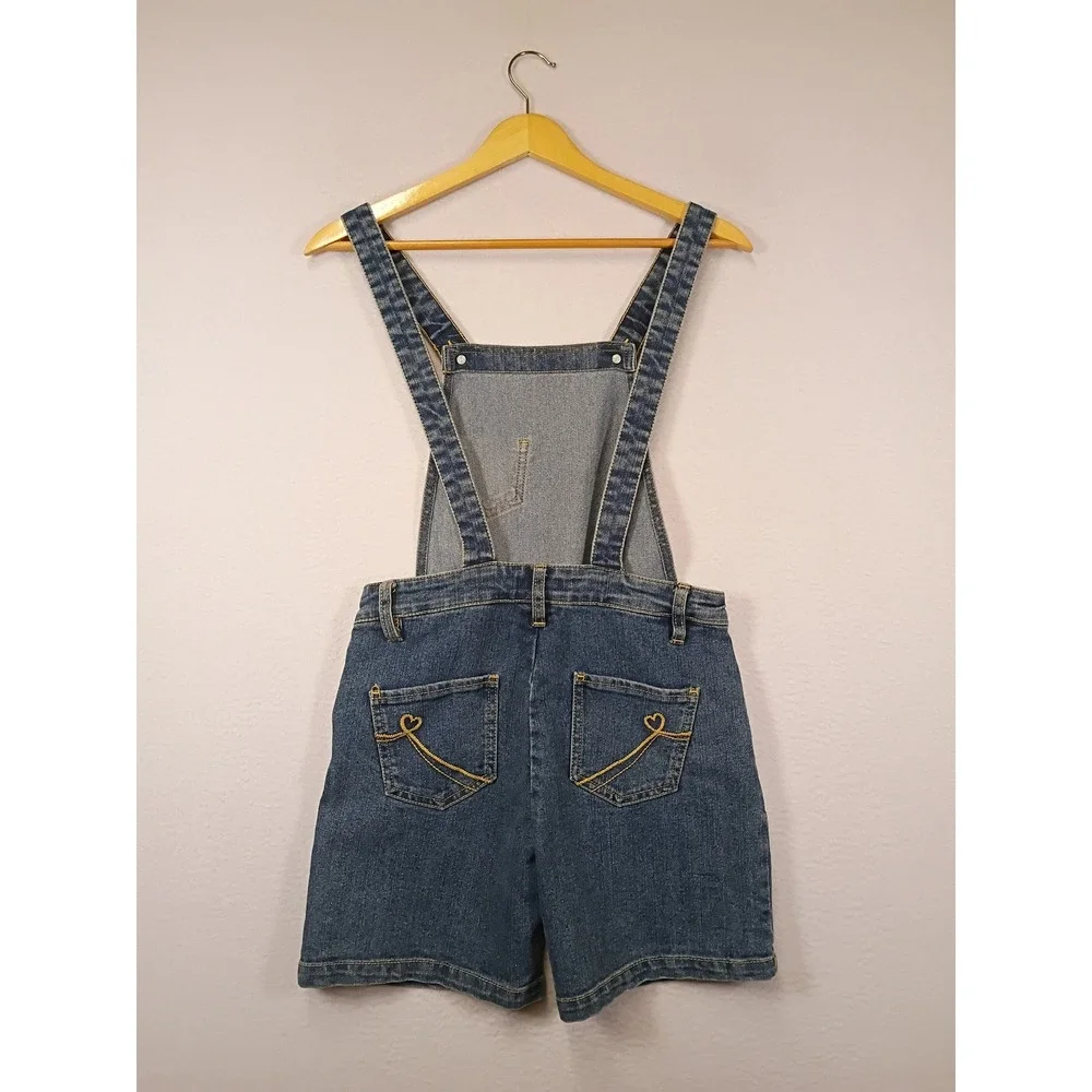 Kidcore The Childrens Place Girls 12 Blue Denim Heart Embroidered Short Overalls